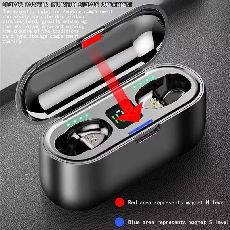 HIFI Stereo Sound black Earphone Wireless Earbuds with Charge Case LED Battery Display
