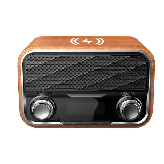 Retro alarm clock wireless radio portable speaker wood