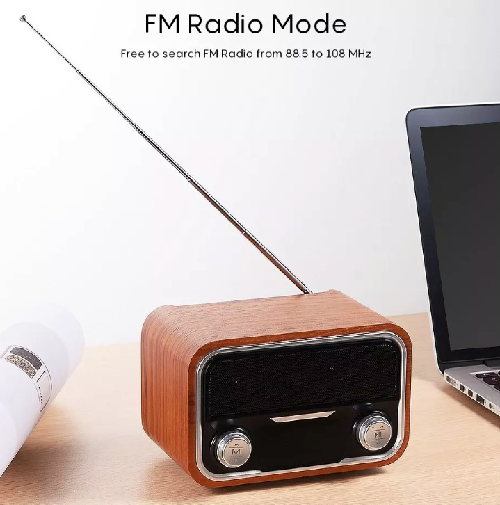 Retro alarm clock wireless radio portable speaker wood